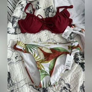 Shade & Shore Burgundy and Tropical Print Bikini